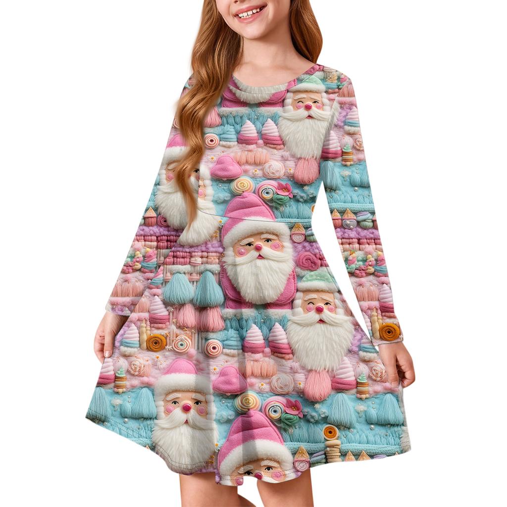 Girls' Princess Dress - Long Sleeve A-Line T-Shirt Dress Christmas Day