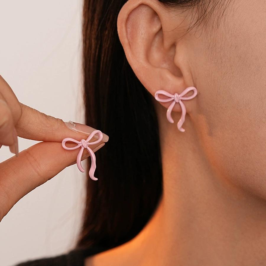 Spray Painted Bow Earrings with A Light Luxury High-End Feel Simple Exquisite Earrings Sweet Fashionable New Earrings Jewelry