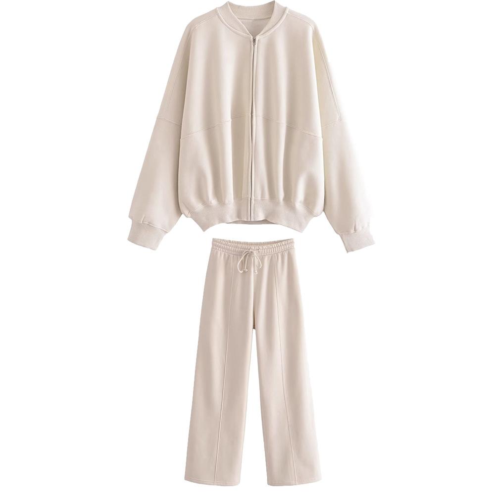 

Женский повседневный спортивный костюм - Короткая куртка на молнии и широкие брюки-джоггеры S