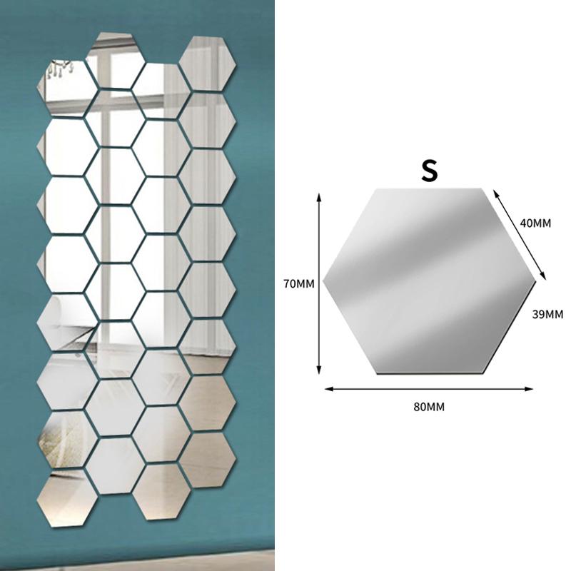 

60/6 шт. Шестикутник Дзеркало Наклейки на стіну Самоклеючі знімні наклейки на стіну Золотий Срібло Мозаїчна плитка Наклейки Домашній декор спальні 12PCS