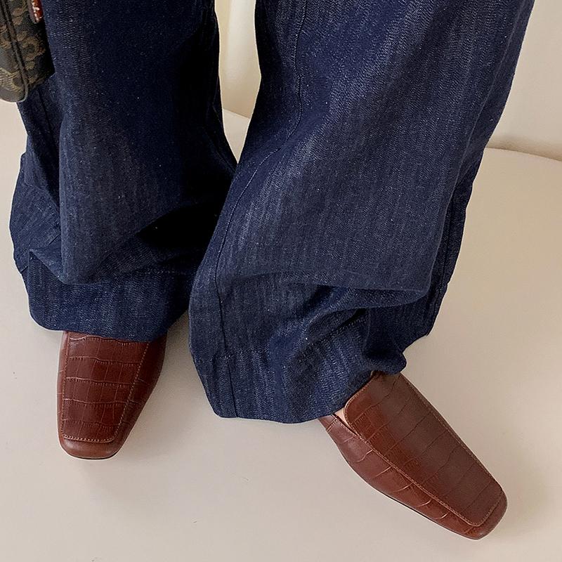 Fashion Genuine Leather Retro Semi-drag Mueller Slippers Woman Women's Low-heel Square Toe Casual Shoes Women Slippers 2025 Summer New