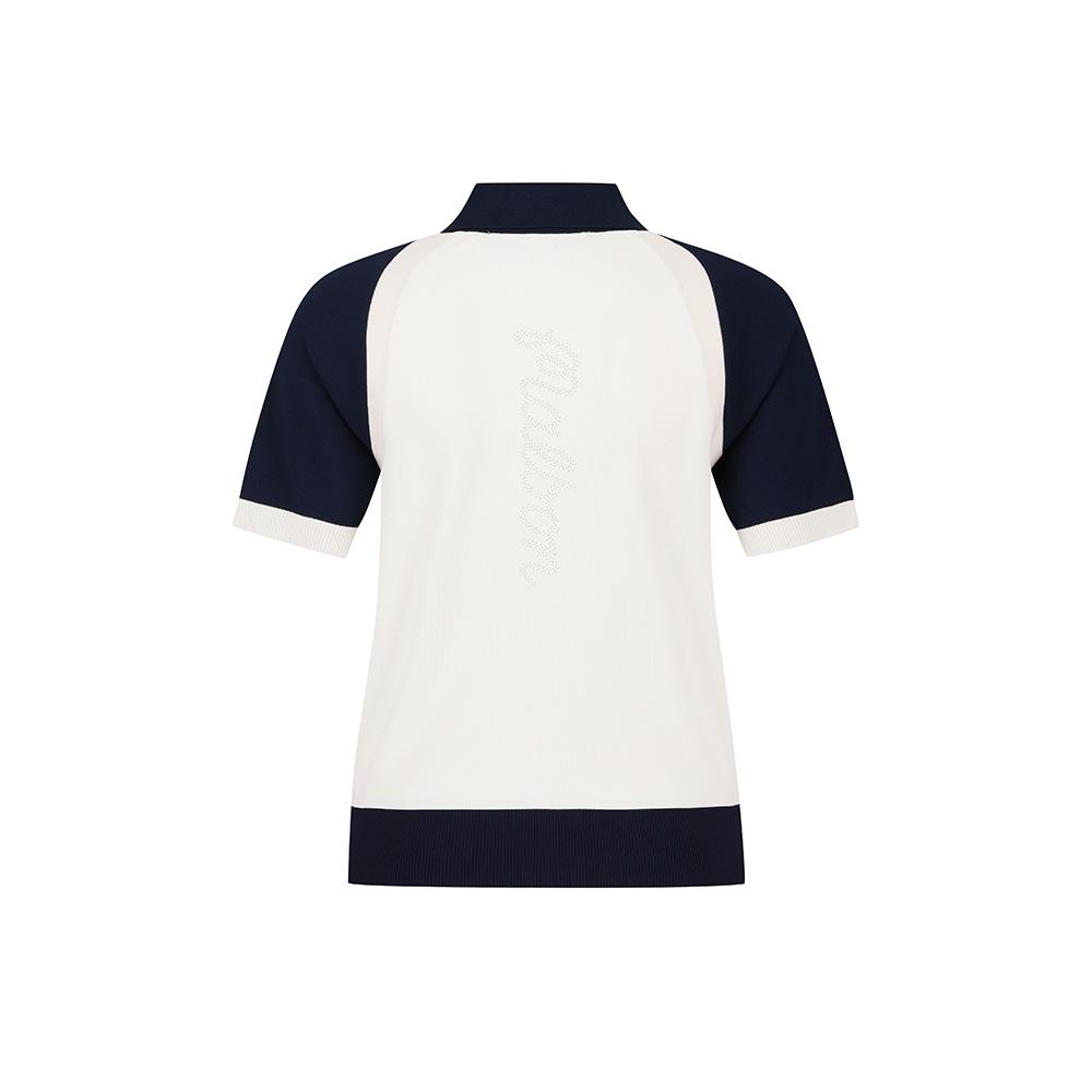 MALBON GOLF Women'S Knit Jersey Hybrid Collar Top Navy (Woman)