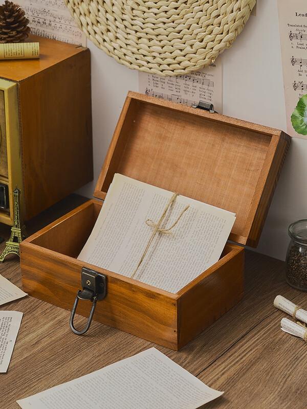 Japonská retro pevná dřevěná stolní úložná krabice se zámkem