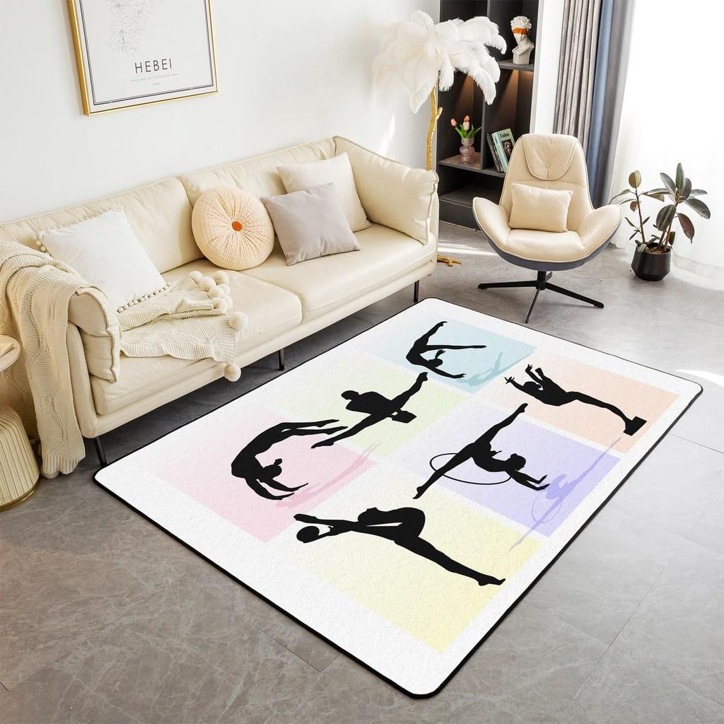 Gymnastics Girl Area Rug for Living Room Bedroom,Gymnastics Dancing Decor Carpet Girly Ballet Romantic Indoor Floor Mat Doormat