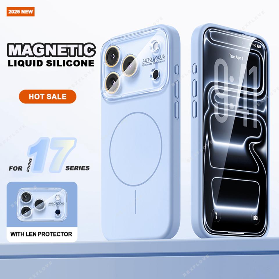 

Big Window Magnetic Phone Case for iPhone 17 Air 16 15 13 14 Pro Max Magsafe Liquid Silicone Shockproof Protector Cover For iPhone 14