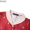 ZANZEA Women Summer Doll Collar Casual Short Sleeve Print Dress