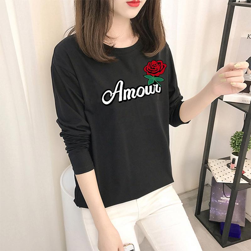 Autumn Korean Cartoon Bottoming Tops - Women's Long-Sleeved T-Shirts In Solid Colors