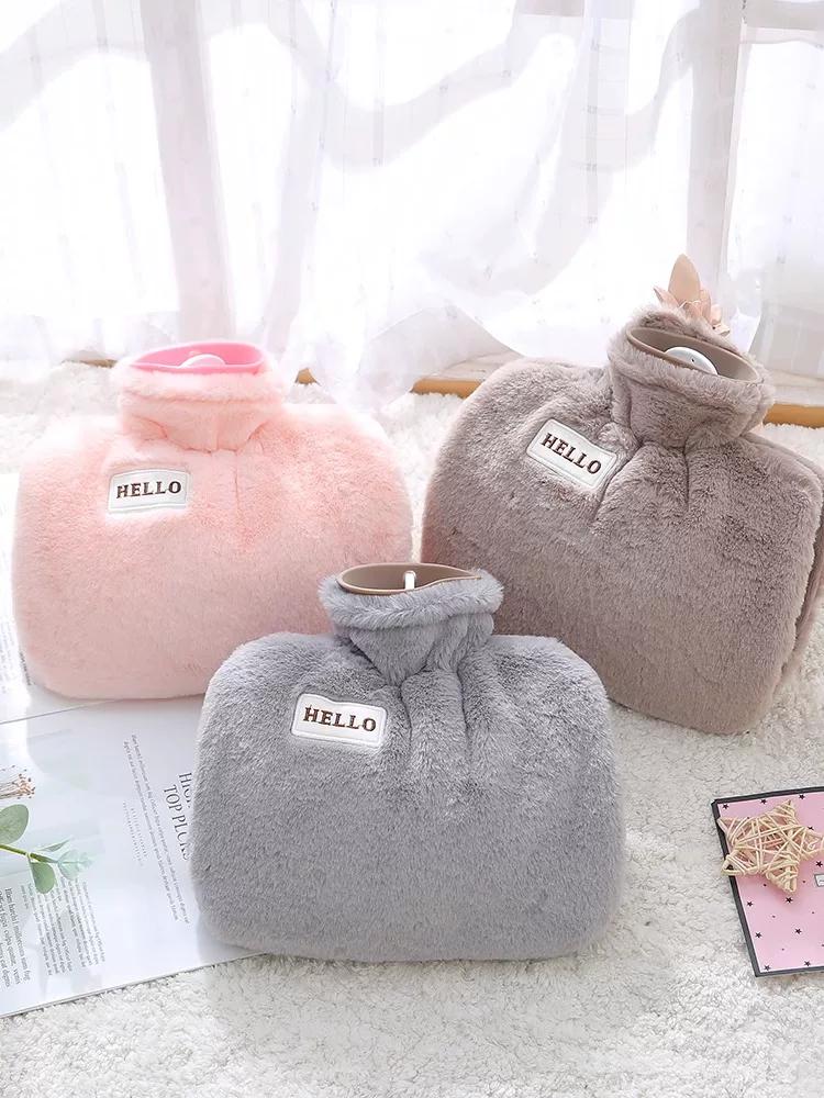 Cute Plush Pvc Hot Water Bottle with Double Hand Pockets, Refillable Hand Warmer, Belly Warmer