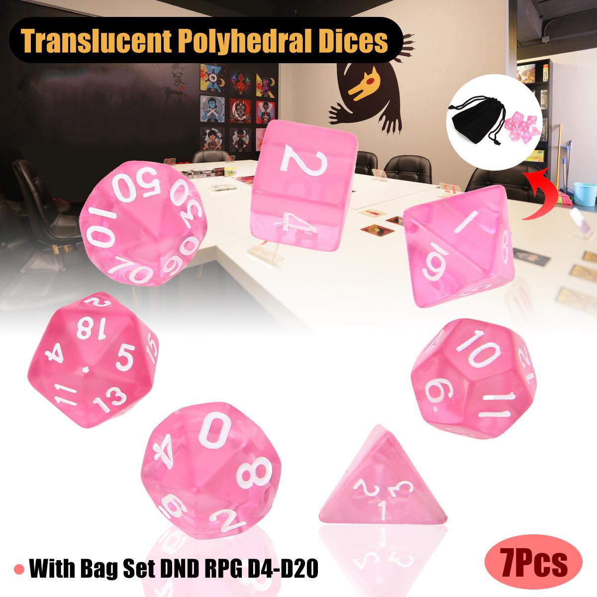 

PDTO 7 шт. розовые полупрозрачные многогранные кубики с набором сумок DND RPG D4-D20