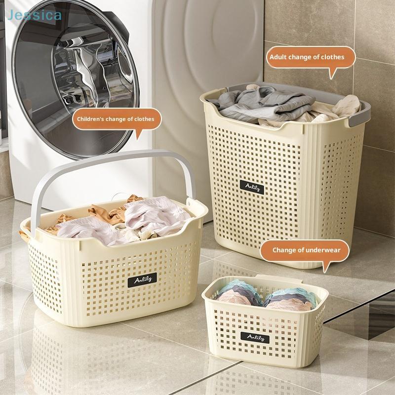 Large Plastic Laundry Basket Storage Bin,Hollow Out Dirty Clothes Basket,Dormitory And Bathroom Portable Storage Basket