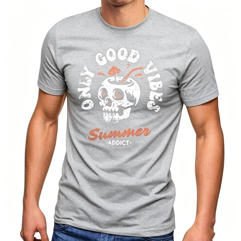 Good Vibes Summer Graphic T Shirt Skull Print Tee Unisex Unisex Soft Cotton Crew Neck Short Sleeve Trendy Streetwear Gift Summer