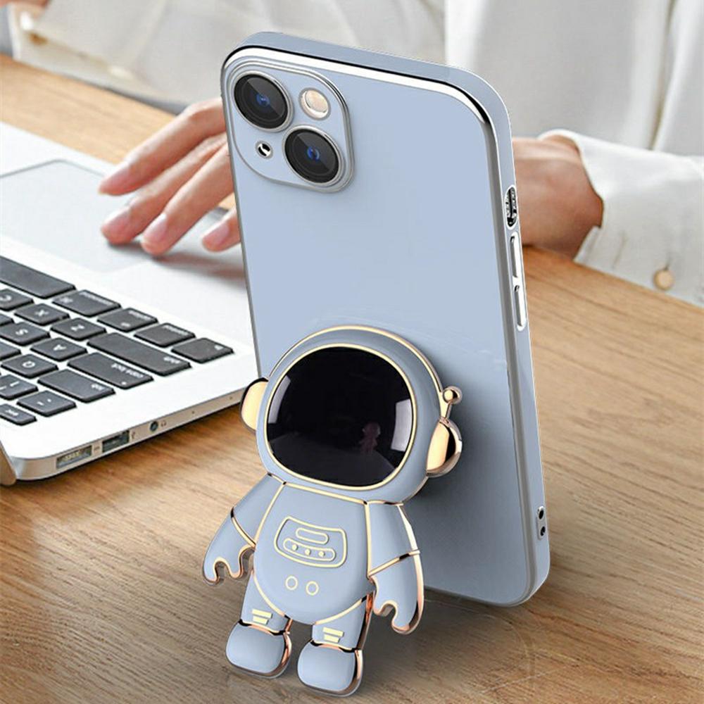 For iPhone 15 Case Electroplating Soft TPU Phone Cover Astronaut Hidden Kickstand