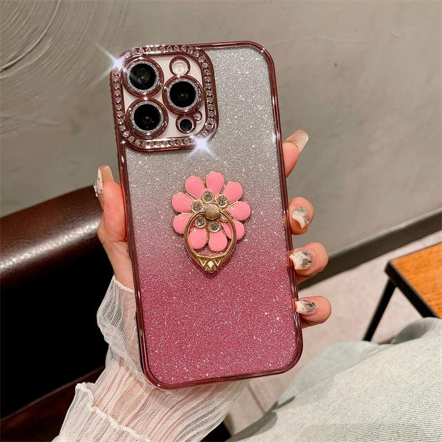 Für iPhone 16 Pro Max Luxus Plattierung Flash Diamant Rahmen Handyhülle Für iPhone 11 12 13 14 15 16 Plus Glitzer Halter Ständer Hülle