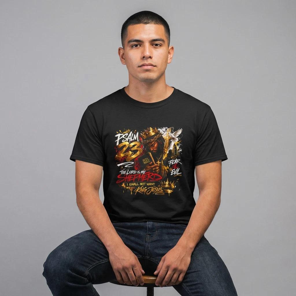 

Psalm 23 Knight Illustration Tee | Grunge Typography, Dark Streetwear 2XL