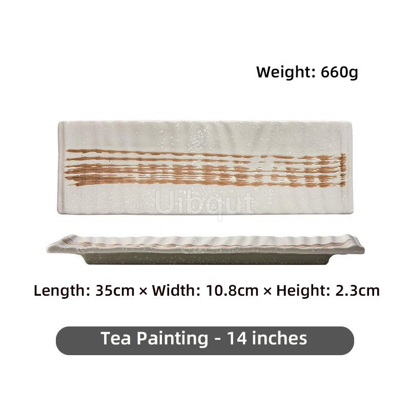 Japanese sushi plate Rectangle ceramic strip vegetable plate Dim sum Western food Sushi fish Dim sum Tableware dumpling tray