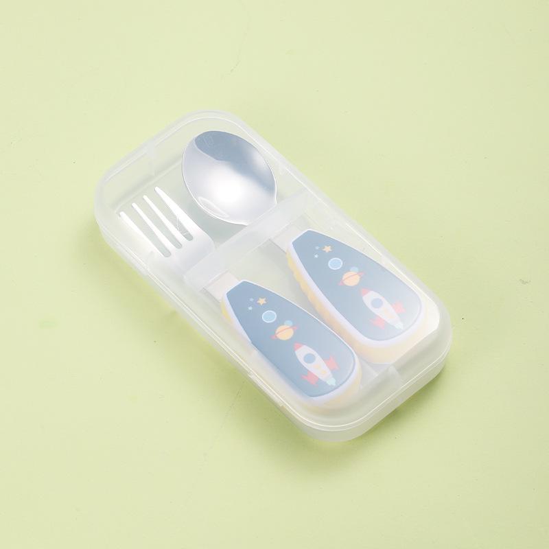 304 Stainless Steel Kids' Cartoon Cutlery Set - Short Handle Spoon & Fork for Baby Training