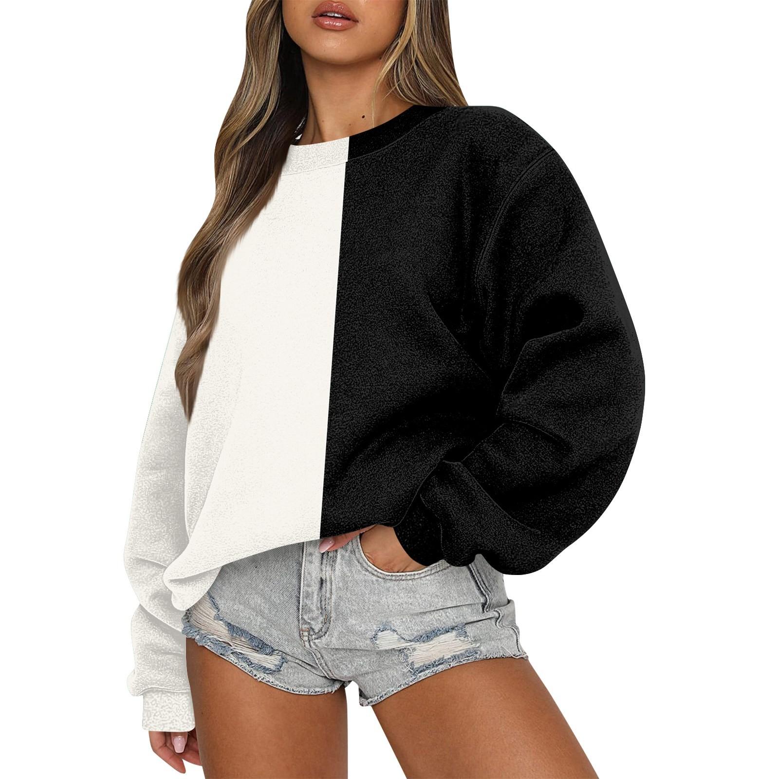 

Женский повседневный модный удобный свободный свитер с круглым вырезом и длинными рукавами с разноцветным принтом L чёрный