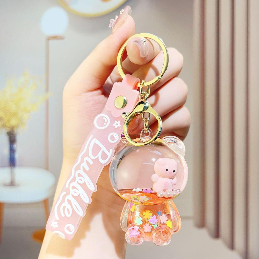 Creative Candy Bear Oil-Filled Keychain with Flowing Sand Pendant