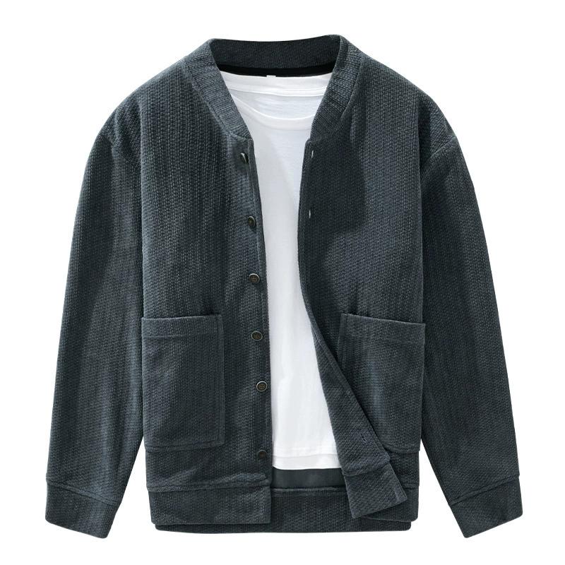 Corduroy Knitted Cardigan Jacket Men's Spring and Autumn Casual Jacket Men's Texture Sense Kapok Top