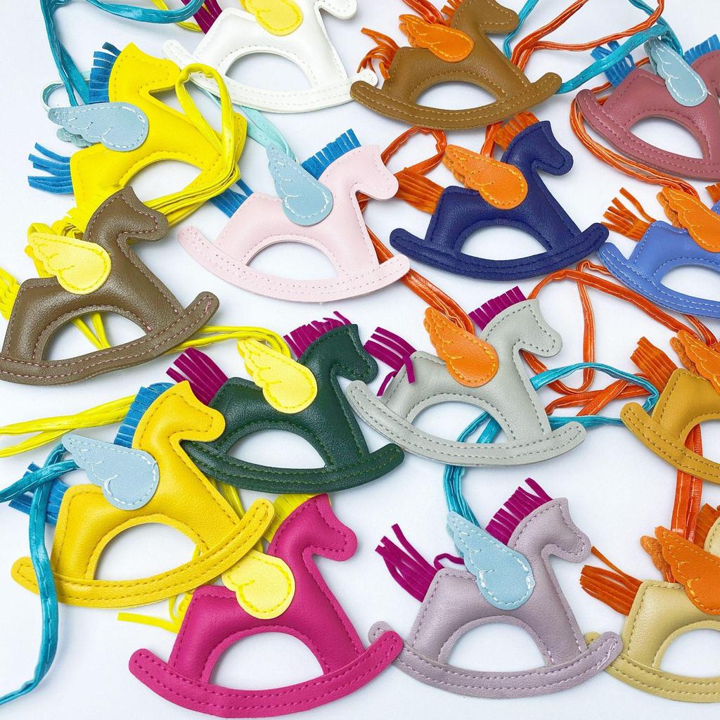 Colorful PU Leather Rocking Horse Keychain - Cute Bag Pendant Gift