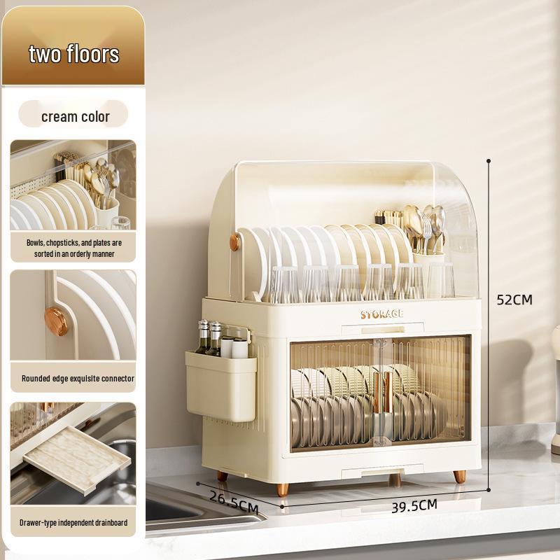 Kitchen Dish Rack with Lid: Bowl, Chopstick, and Cutlery Organizer