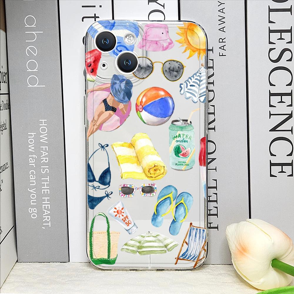 Transparent Seaside Scenery Wine Lemon Girls Phone Case for IPhone 16 11 12 13 14 15 Pro Max 7 8 14 Plus 16E X XS Art Soft Cover