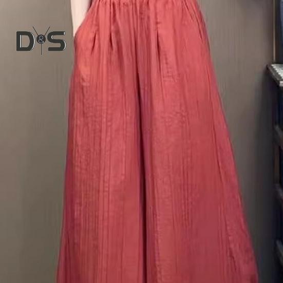 Women Pants Elastic High Waist Oversized Wide Leg Sporty Casual Style Trousers with Pockets Solid Color Long Pants