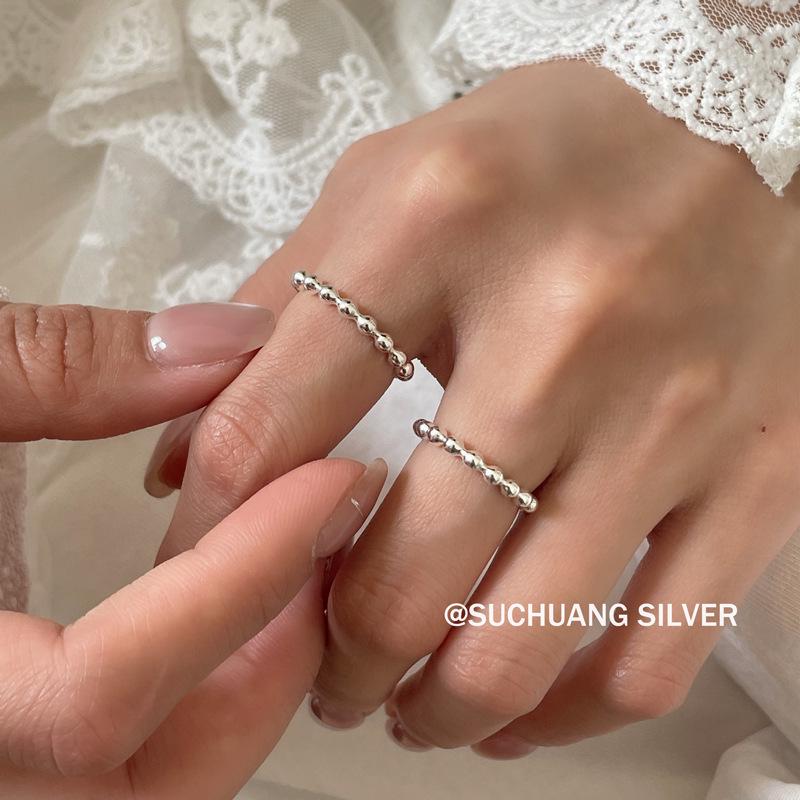 Su Chuang S925 Sterling Silver Bead Ring for Women - Cool, High-End, Round Bead Stacking Index Finger Design