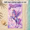 Unicorn Theme Soft Beach Towel Personalized Custom Name Text Towel Portable for Beach Pool Travel