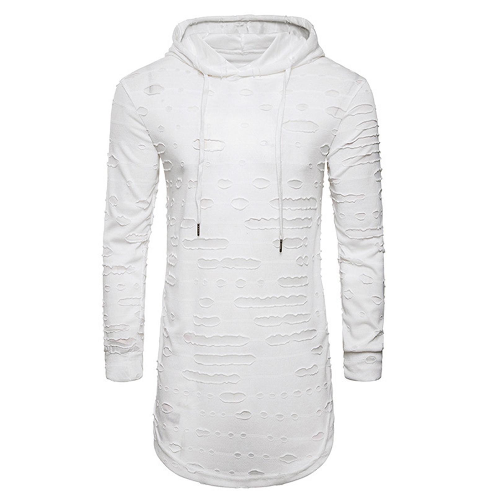 

Мужская повседневная модная и индивидуальная толстовка с рваным эффектом, мужской пуловер средней длины с капюшоном, спортивный, с длинным рукавом S белый