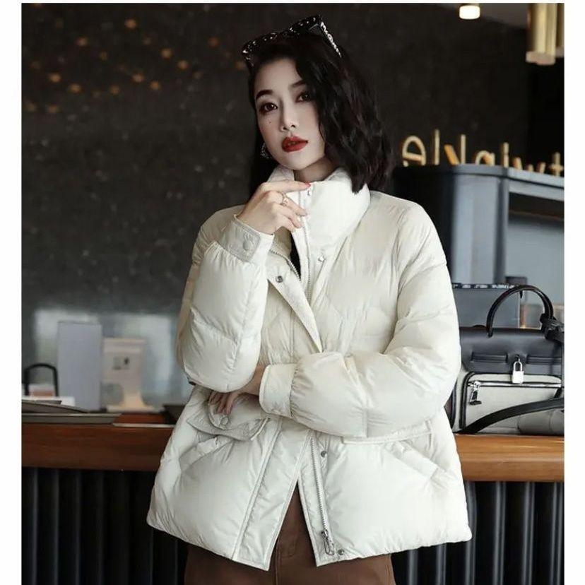 

Короткая куртка-пуховик для женщин зимой, свободный дизайн, ниша, модная куртка на белом утином пуху для невысокого роста L белый
