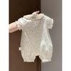 Stylish Floral Infant Romper Cream Tone Doll Collar Thin Breathable Summer Girls Daily Outdoor Suit
