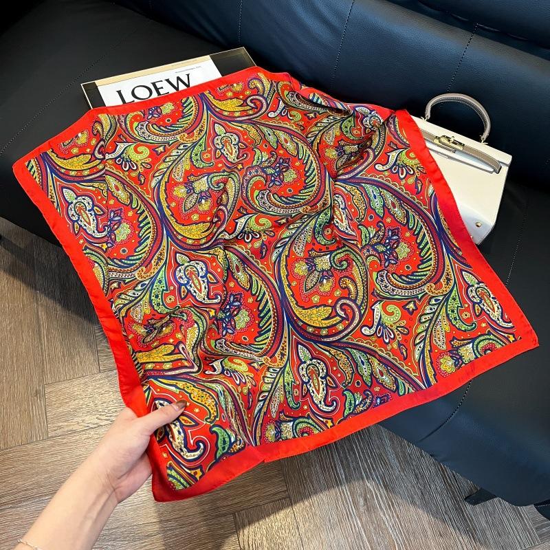 Silk scarf women's spring and autumn decoration versatile ins simple style striped square scarf streamer simulation silk fashion scarf scarf scarf