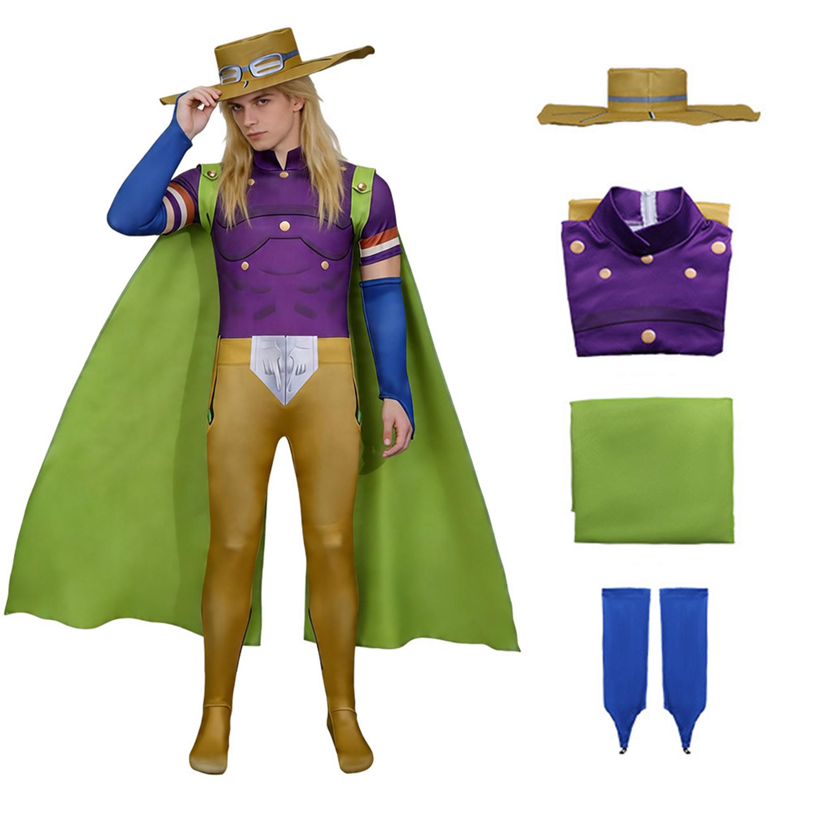 

Mens Full Body Jumpsuit Costume with Cape and Hat Cosplay Outfit for Themed Events and Performances Suitable for Various Sizes S червоний