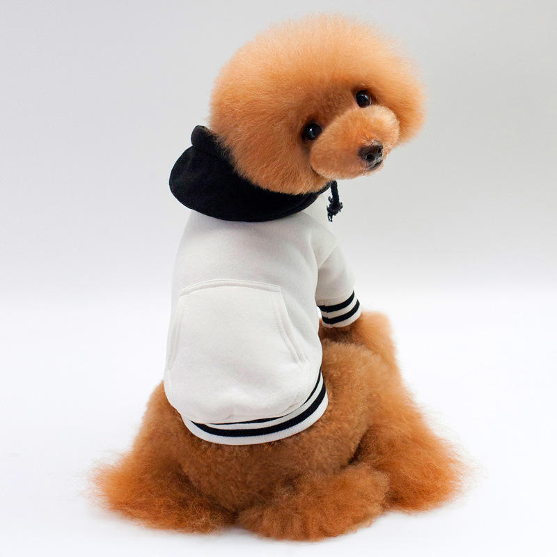 Dog sweater new velvet pet sweater color matching hooded pet sportswear teddy bear dog clothes S