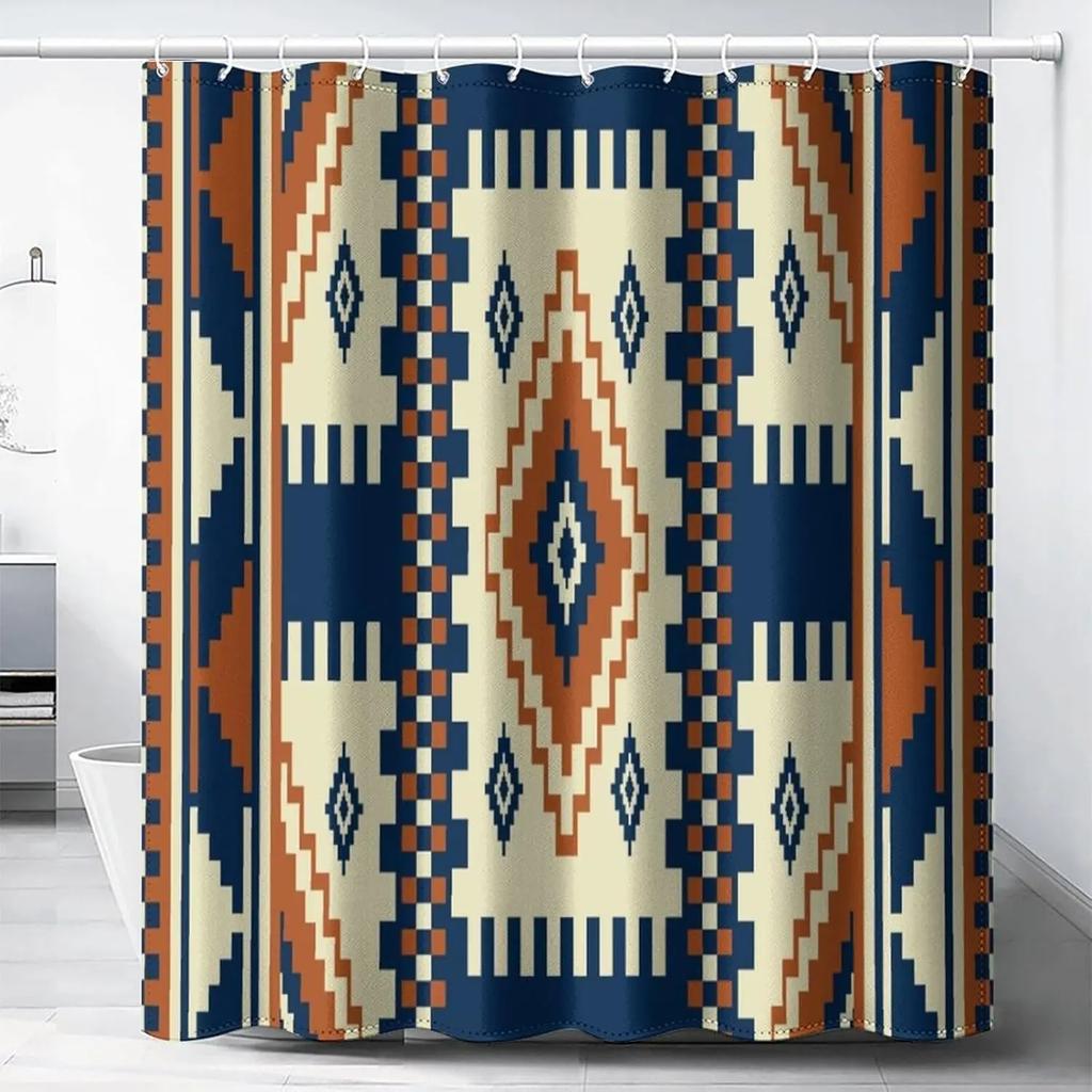 Colorful Rustic Shower Curtain Southwest Family Bathroom Decoration 180x 180cm Waterproof Shower Curtain with 12 Hooks