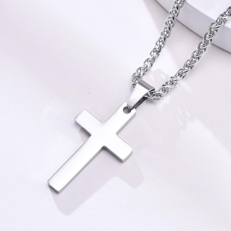 Plain Cross Necklace for Men, Silver Black Gold Color Stainless Steel Simple Cross Pendant Necklace Collar