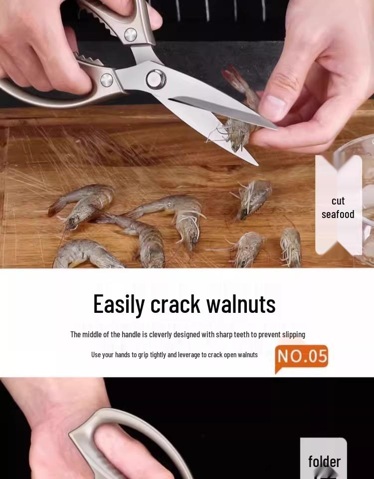 German-Style Multi-Functional Kitchen Shears: Strong Stainless Steel Scissors for Cutting Chicken Bones and Gutting Fish