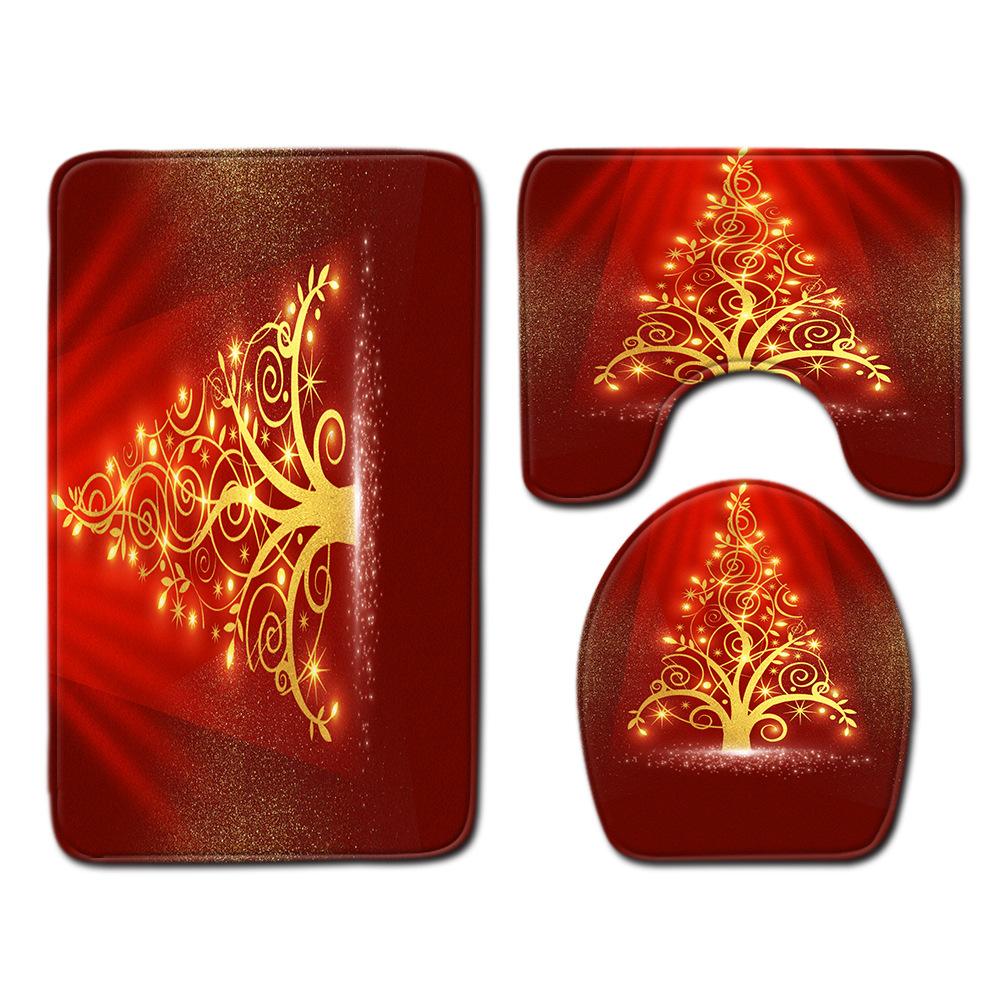Christmas Bathroom Floor Mat Toilet Three-Piece Set