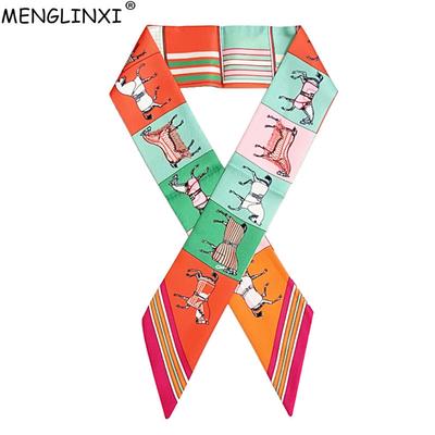 New Scarf For Women Horse Plaid Printing Skinny Bag Scarf Brand Silk Foulard Women Tie Fashion Head Scarves For Ladies