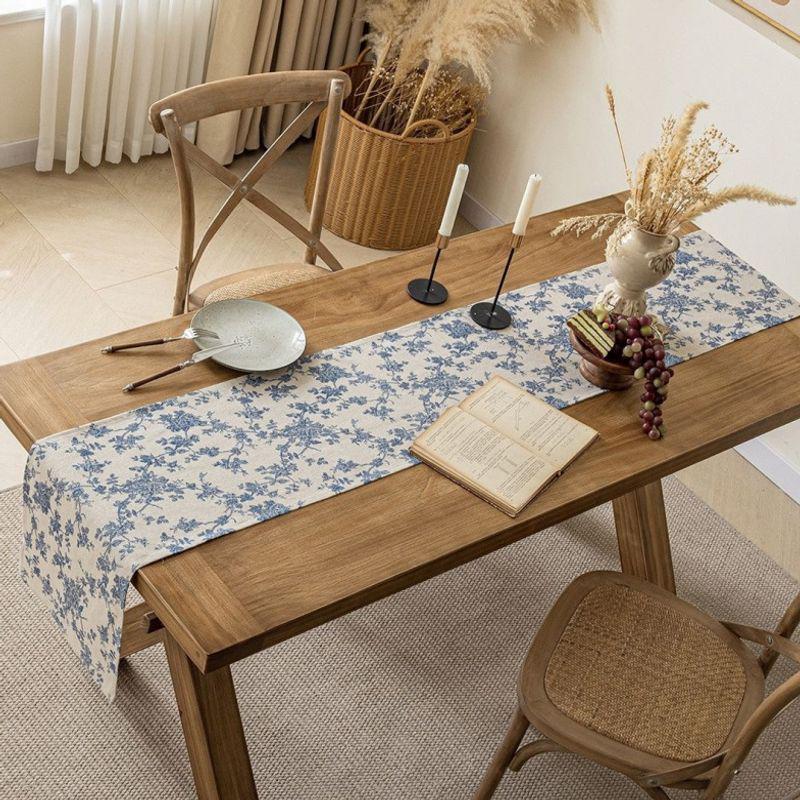 Blue & White Cotton-Linen Table Runner: Long, Striped Design for TV Cabinet or Sideboard - Seasonal Essential