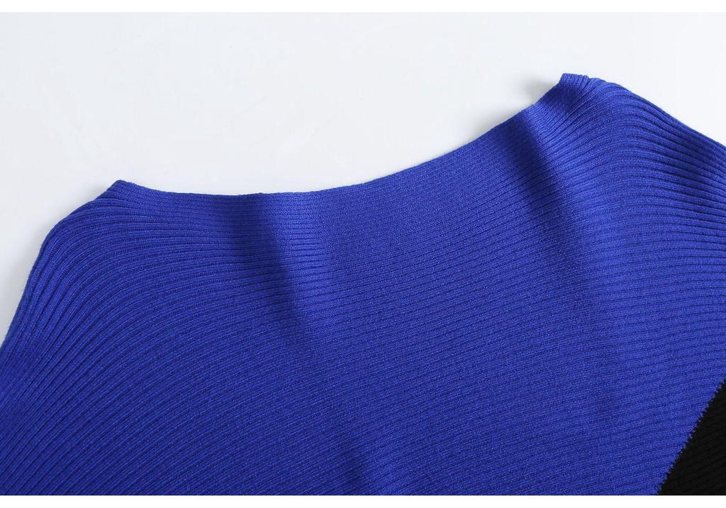 Off-the-Shoulder Women's Batwing Sweater – Plus Size Color Block Patchwork Pullover