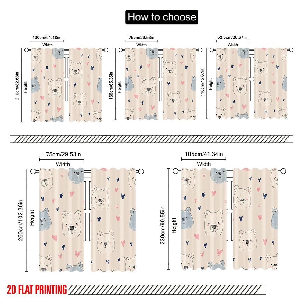 2pcs,2D Plane Printing Popular Curtain Panels Smiling Bears and Hearts Polyester (without Rod) Art Deco Festive Perfect for