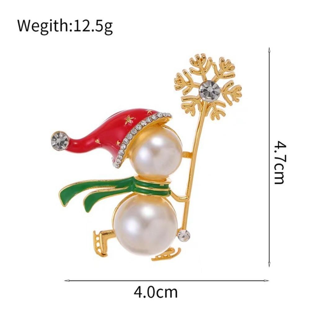 Pearl Christmas Snowman Brooch Santa Claus Sweater Scarf Badge Cute Red Xmas Brooch  New Year Gift