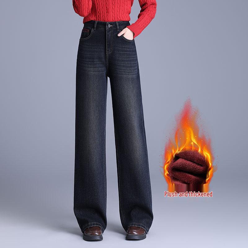 

Counter Genuine Plus Velvet Women s Wide Leg Jeans, Winter High-Waist, Slimming Casual Straight Leg Pants, 25 26