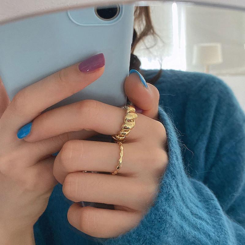 Korean Elegant Style Open Adjustable Metal Horn Ring For Women With Unique Design Geometry