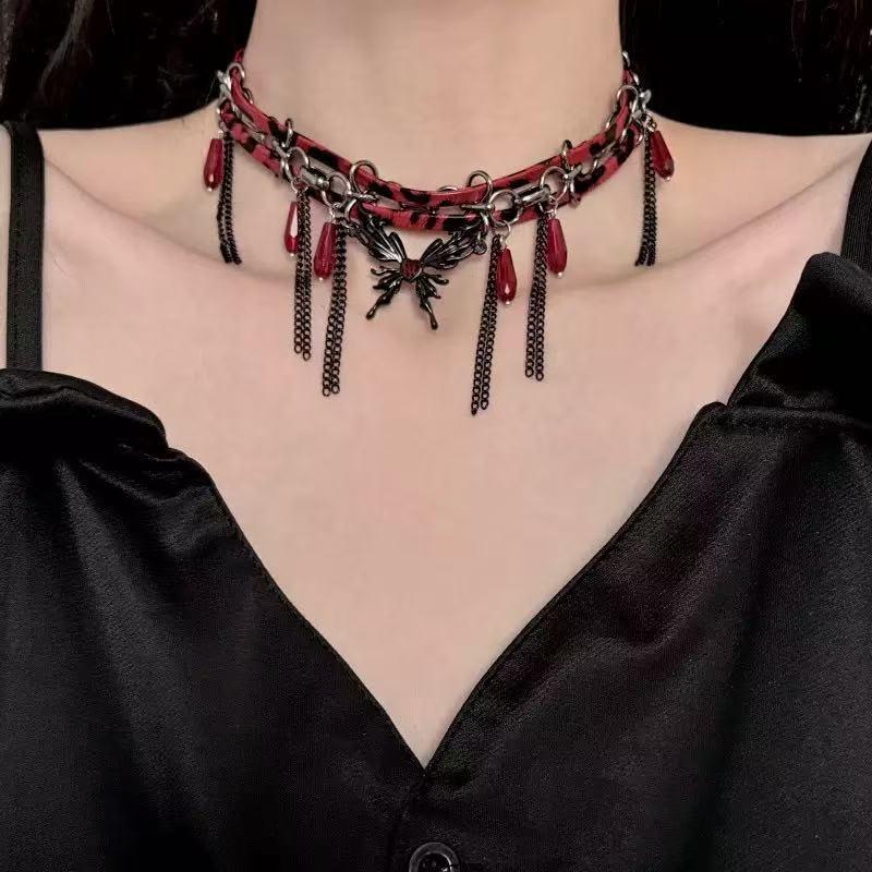 Y2K Spicy Girl Dark Star Leather Choker Necklace - Pure Desire Clavicle Chain