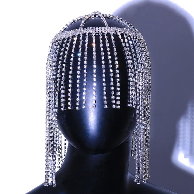 Böhmisk stil för strass dropphängande panna för huvudkedja kristall huvudstycke bröllopshårkedja för huvud J