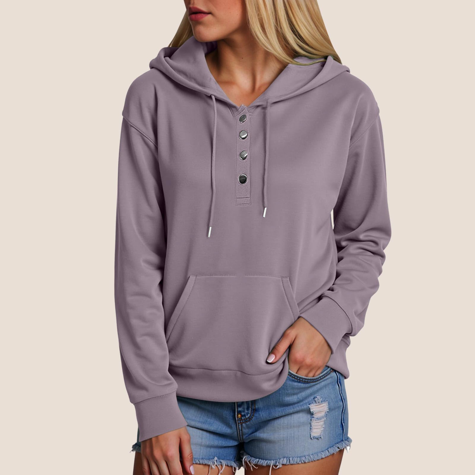 

Women s Long Sleeve Hoodie Pullover Button Up Hoodie Casual Solid Color Casual Hooded L