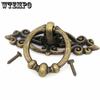 10pcs Vintage Distressed Antique Brass Finish Ring Pulls Handles for Cabinet Cupboard Drawer Dresser, Length 2.5-in (6.5 Cm) and Width 1.8-in (4.7 Cm)